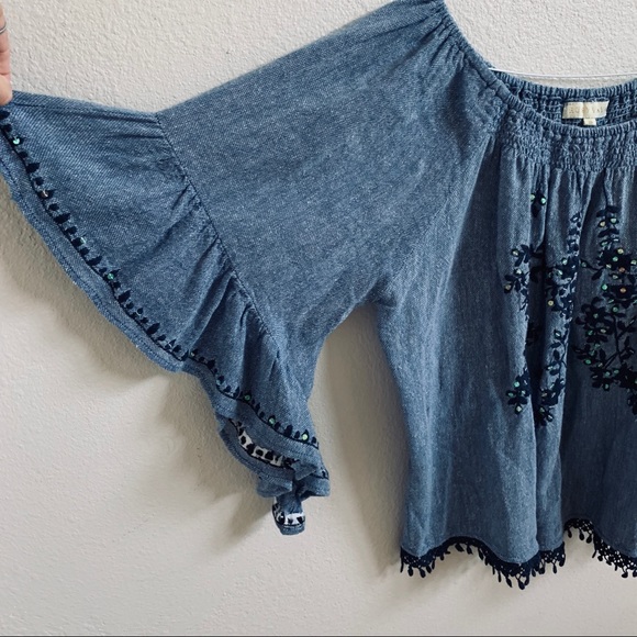 RUBY YAYA denim boho sequin top - Picture 6 of 8